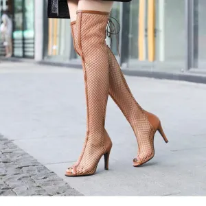 Sensual Netted Lace-Up Peep-Toe Summer Boots
