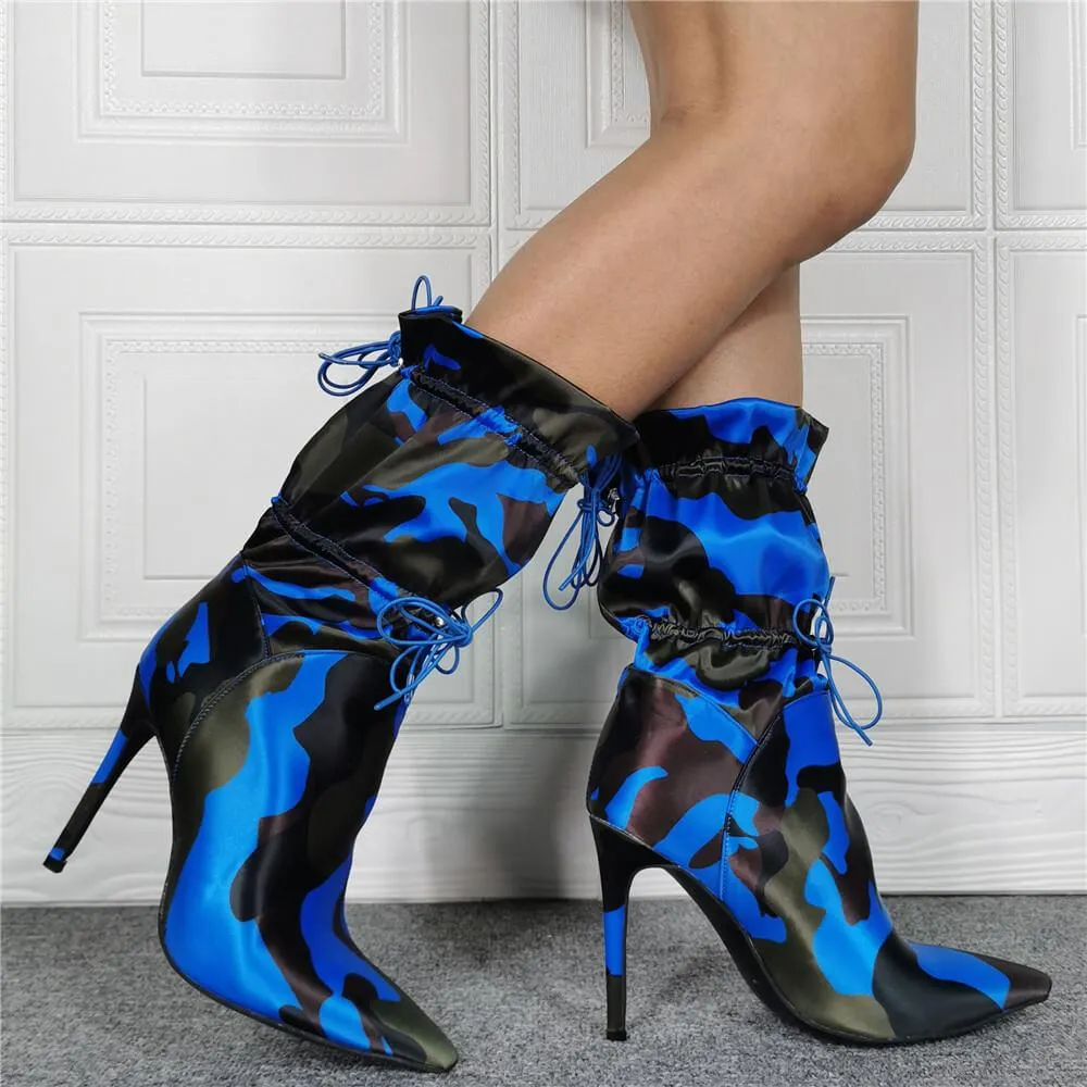Sexy Camo Point Toe Strap Calf Boots
