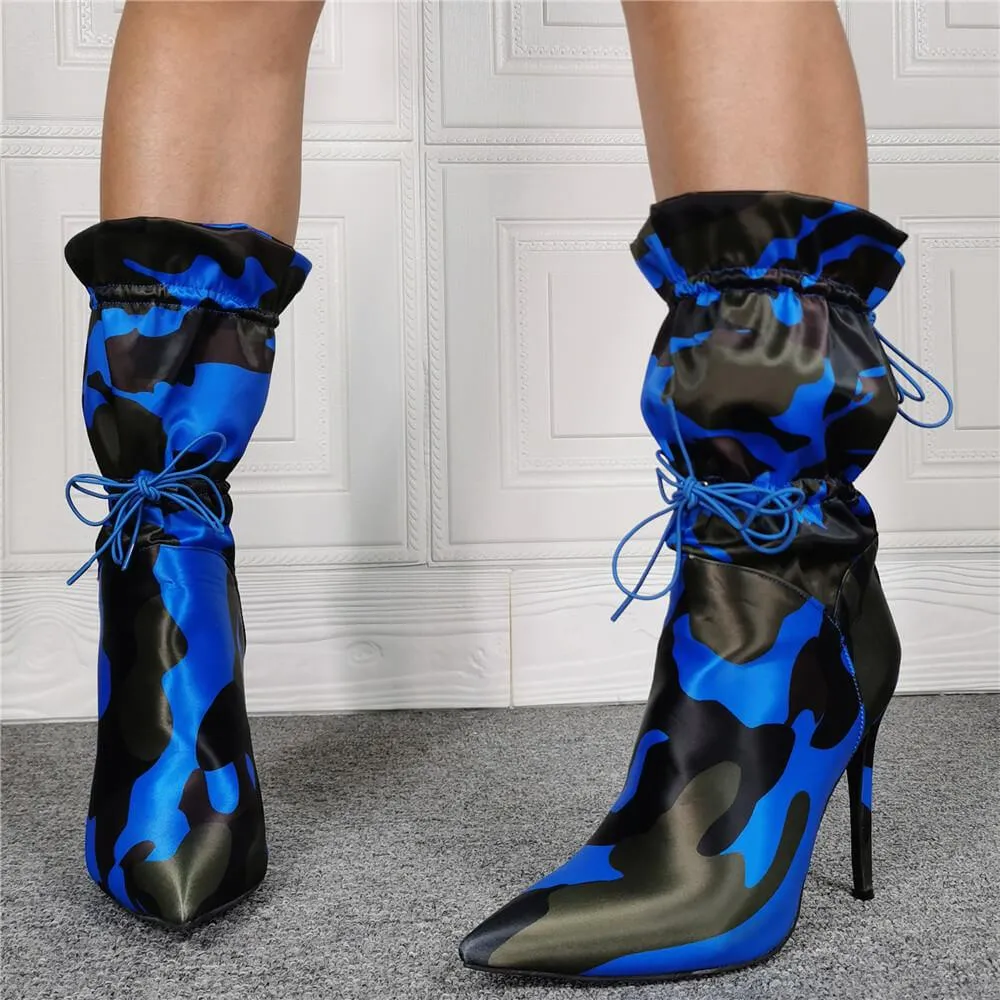 Sexy Camo Point Toe Strap Calf Boots