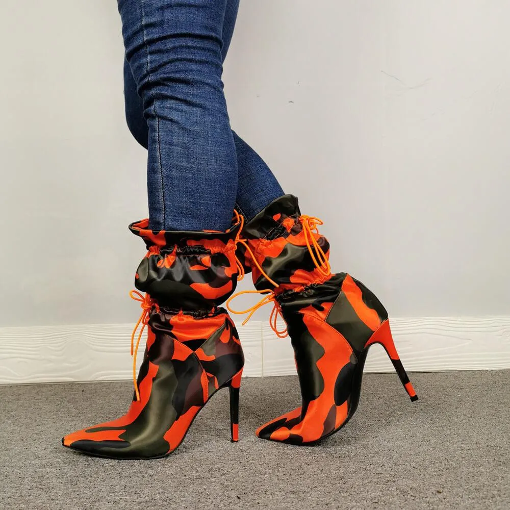 Sexy Camo Point Toe Strap Calf Boots
