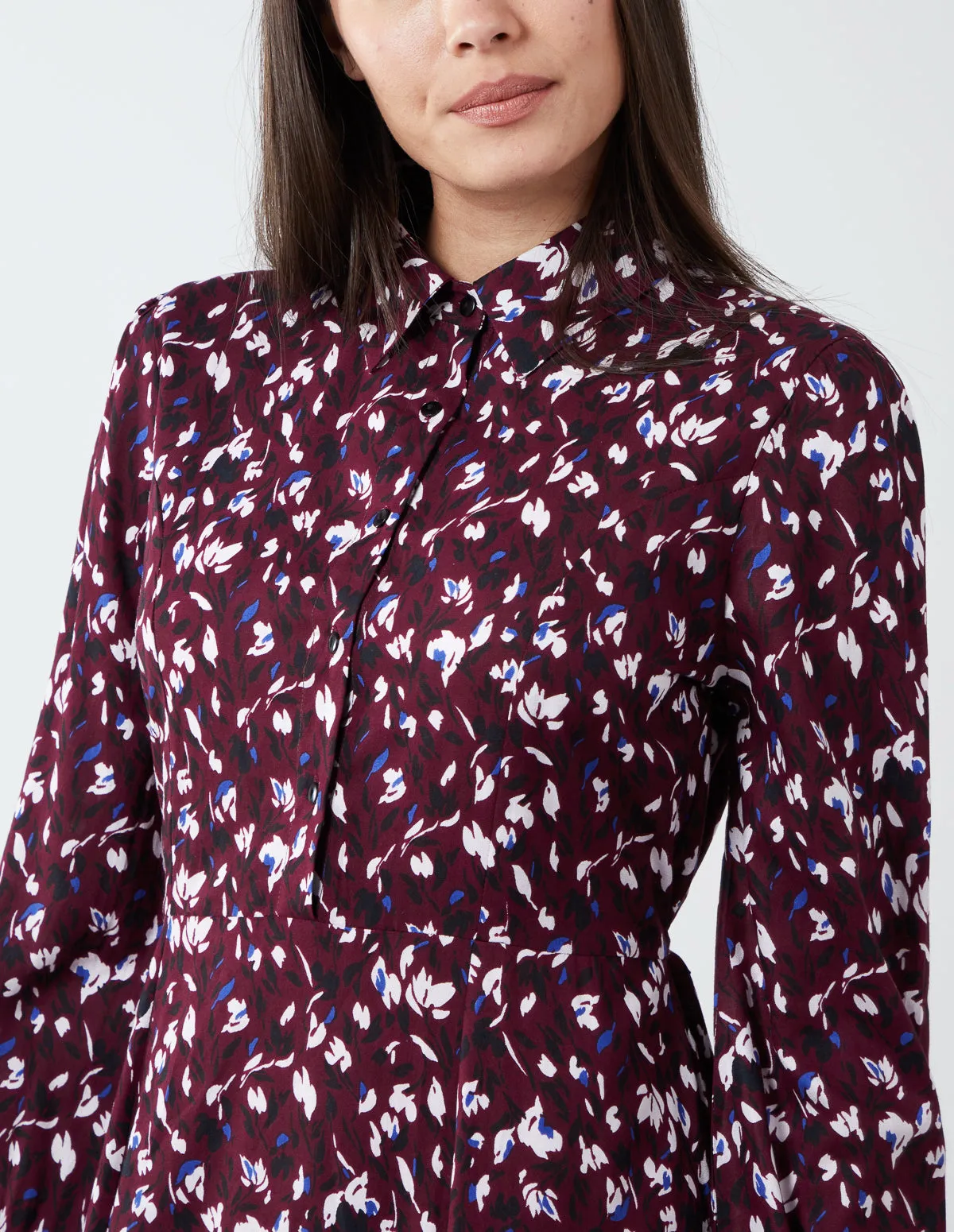 Shirt Midi Dress With Godet Hem