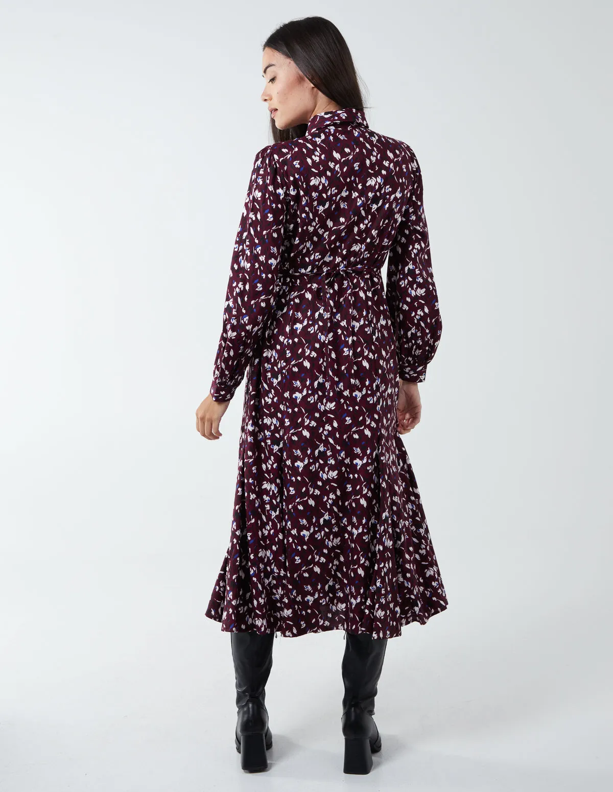 Shirt Midi Dress With Godet Hem