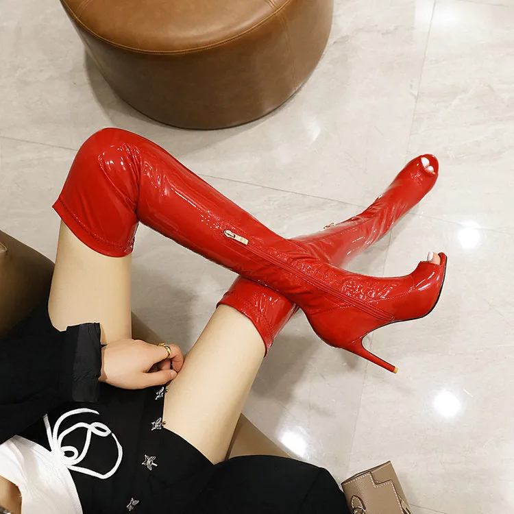 Side Zipper Fish Mouth Knee Dance Party Boots