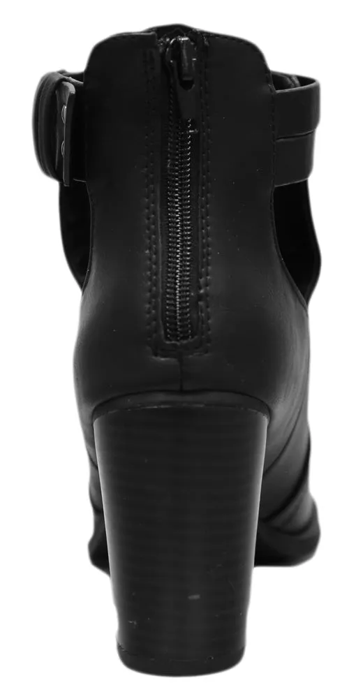 Soda Women's June Open Side Buckle Detail Stacked Chunky Heel Bootie