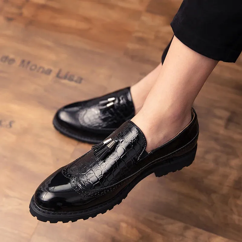 Sohiwoo Classic Men Business Driving Leather Shoes Wedding Dress Fashion Tassel Style Casual Dress Shoes Mens Loafers Plus Size 46 47 48