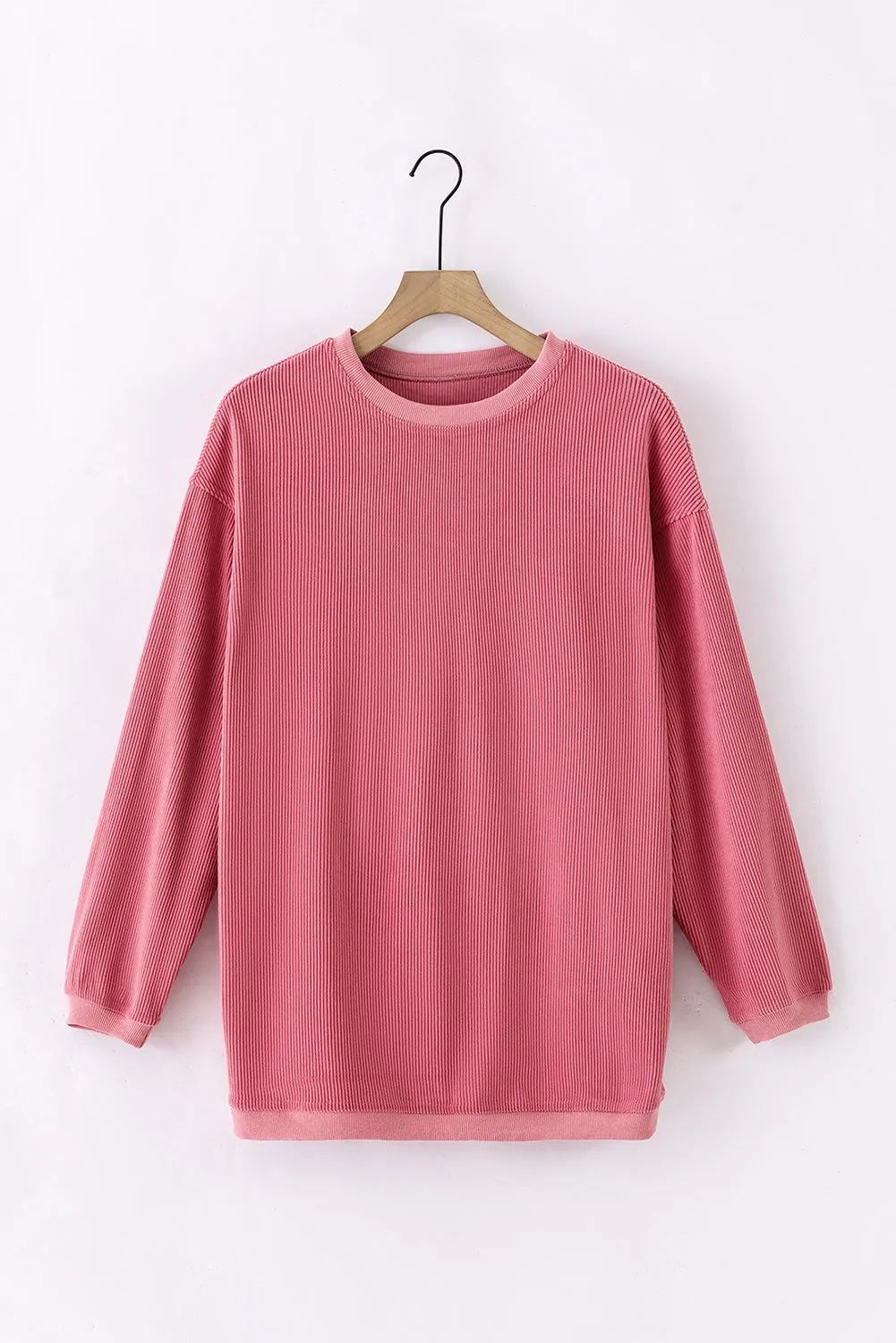 Strawberry Pink Ribbed Corduroy Oversized Sweatshirt