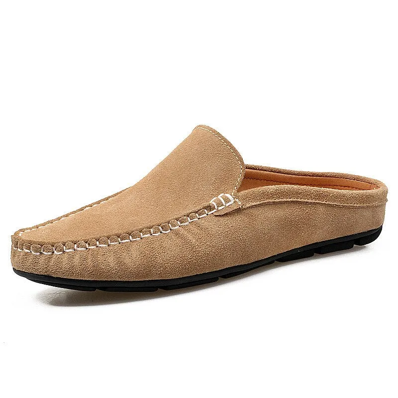 Summer Mules Suede Leather Half Shoes For Men Casual Mens Penny Loafers Slipper Slip On Flats Lazy Driving Shoes Man Moccasin