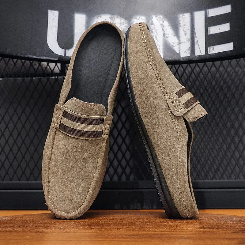 Summer Mules Suede Leather Half Shoes For Men Casual Mens Penny Loafers Slipper Slip On Flats Lazy Driving Shoes Man Moccasin