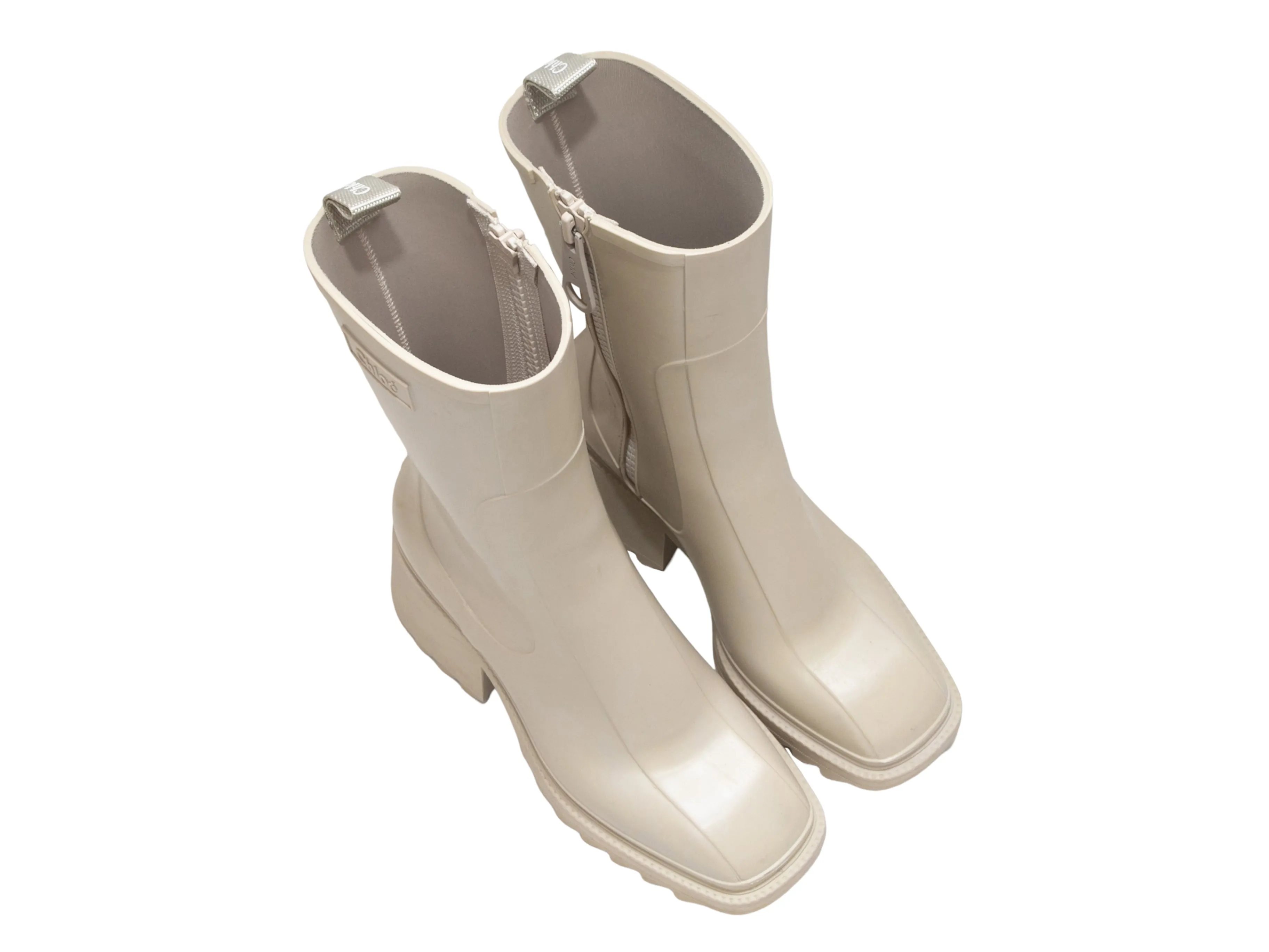 Taupe Chloe Betty Heeled Rubber Rain Boots Size 39
