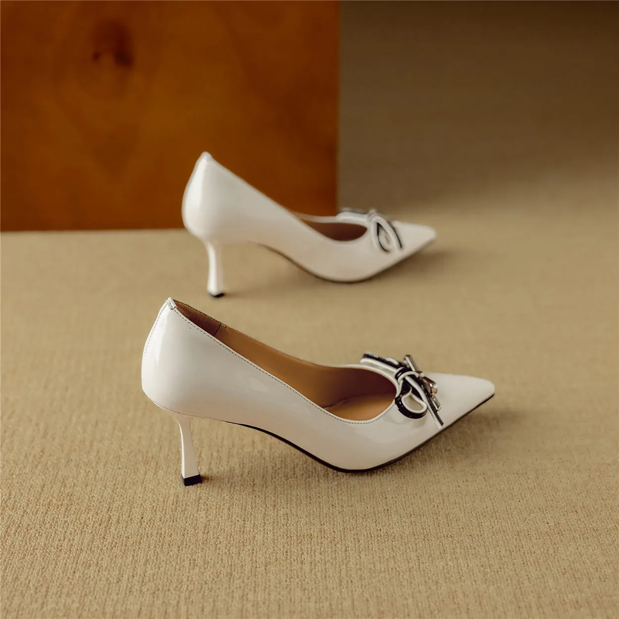 TinaCus Women's Handmade Patent Leather Bowtie Pointed Toe Stiletto Heel Pumps Shoes