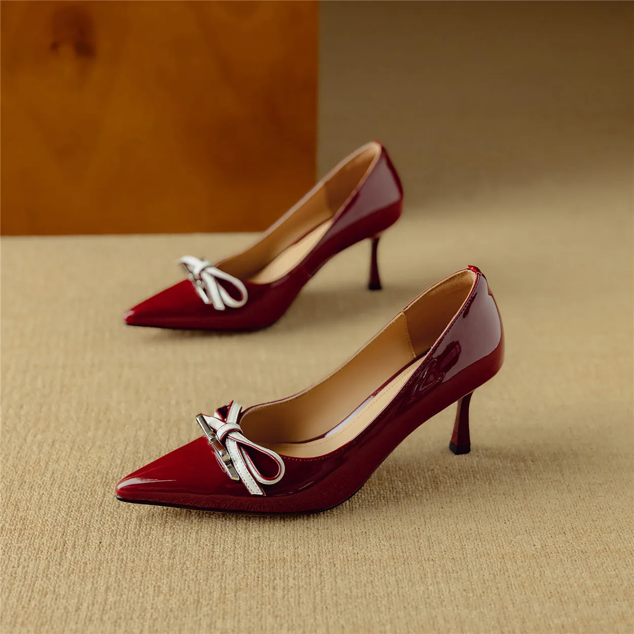 TinaCus Women's Handmade Patent Leather Bowtie Pointed Toe Stiletto Heel Pumps Shoes