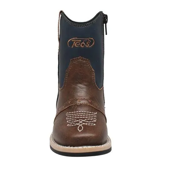 Toddler's 6" Side Zipper Western Navy Blue Leather Boots