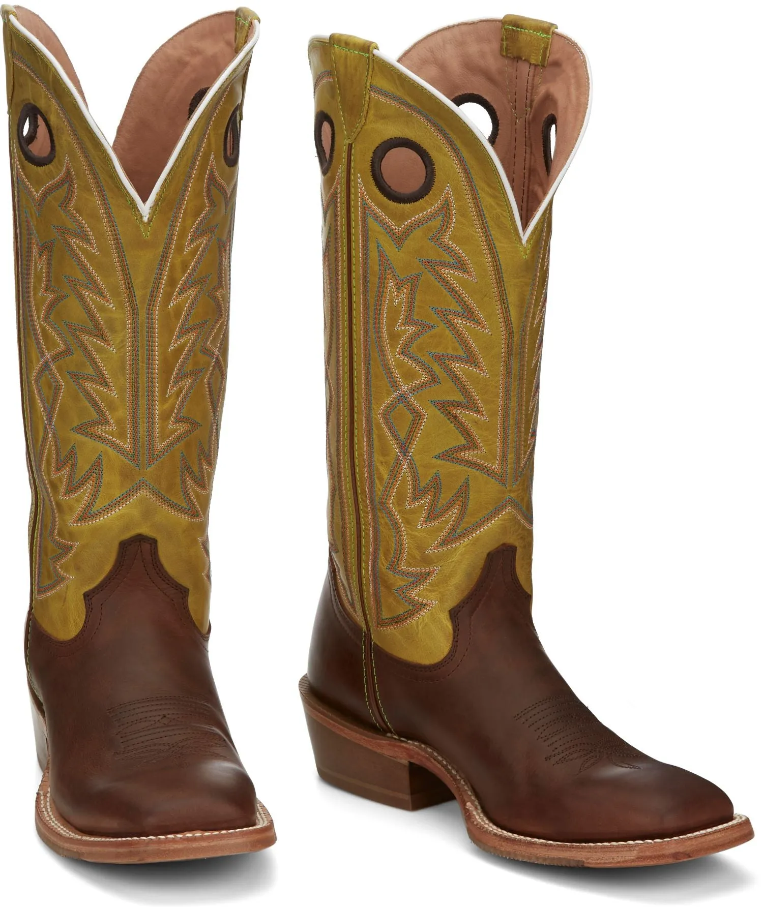 'Tony Lama' Men's 15" Fairview Buckaroo Western Square Toe - Brown / Moss Green
