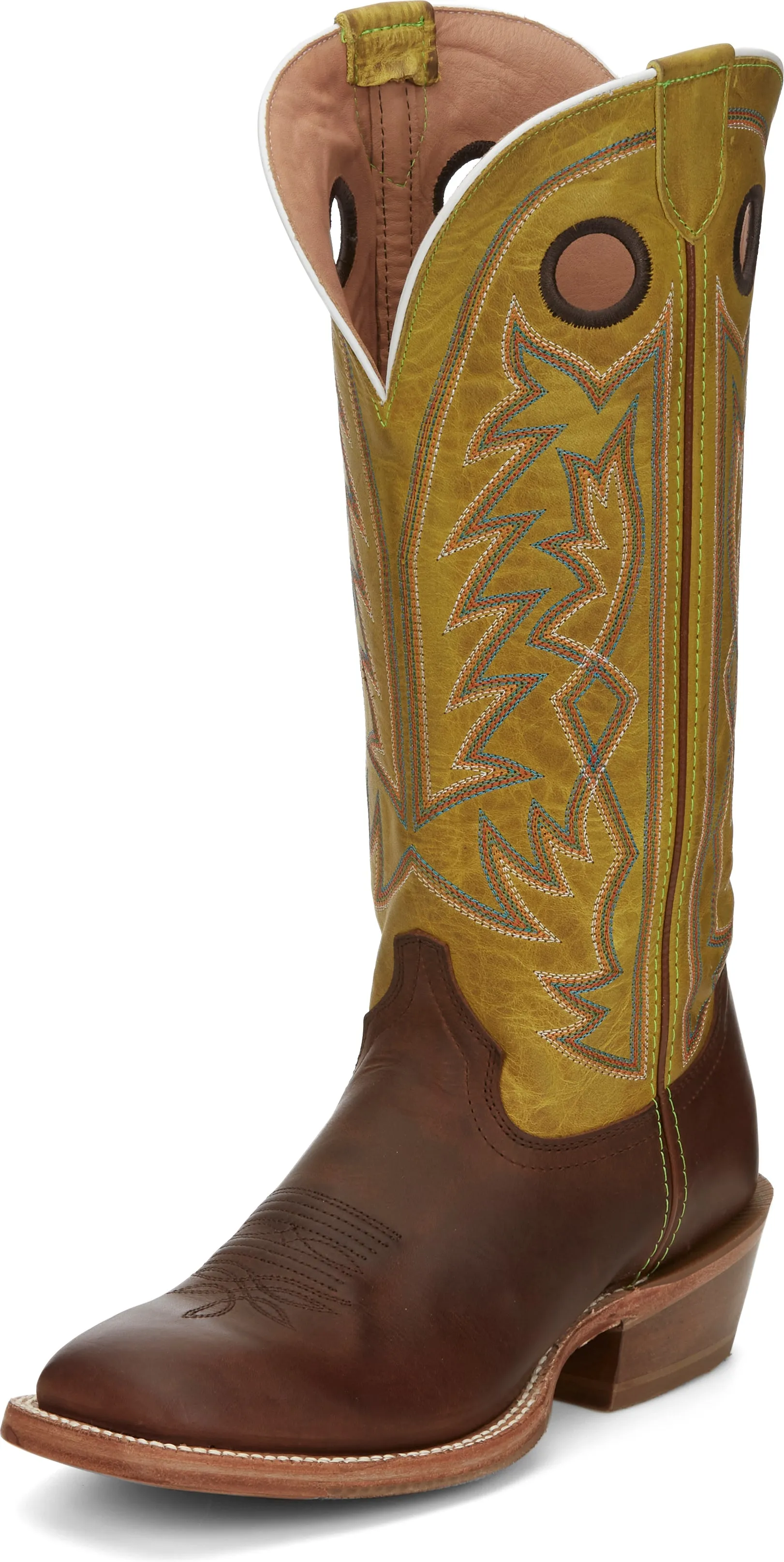 'Tony Lama' Men's 15" Fairview Buckaroo Western Square Toe - Brown / Moss Green