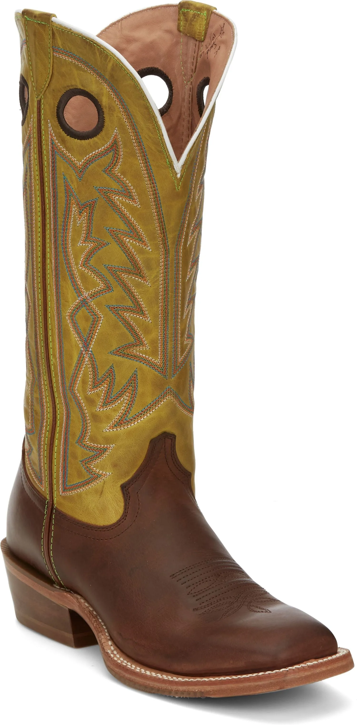 'Tony Lama' Men's 15" Fairview Buckaroo Western Square Toe - Brown / Moss Green