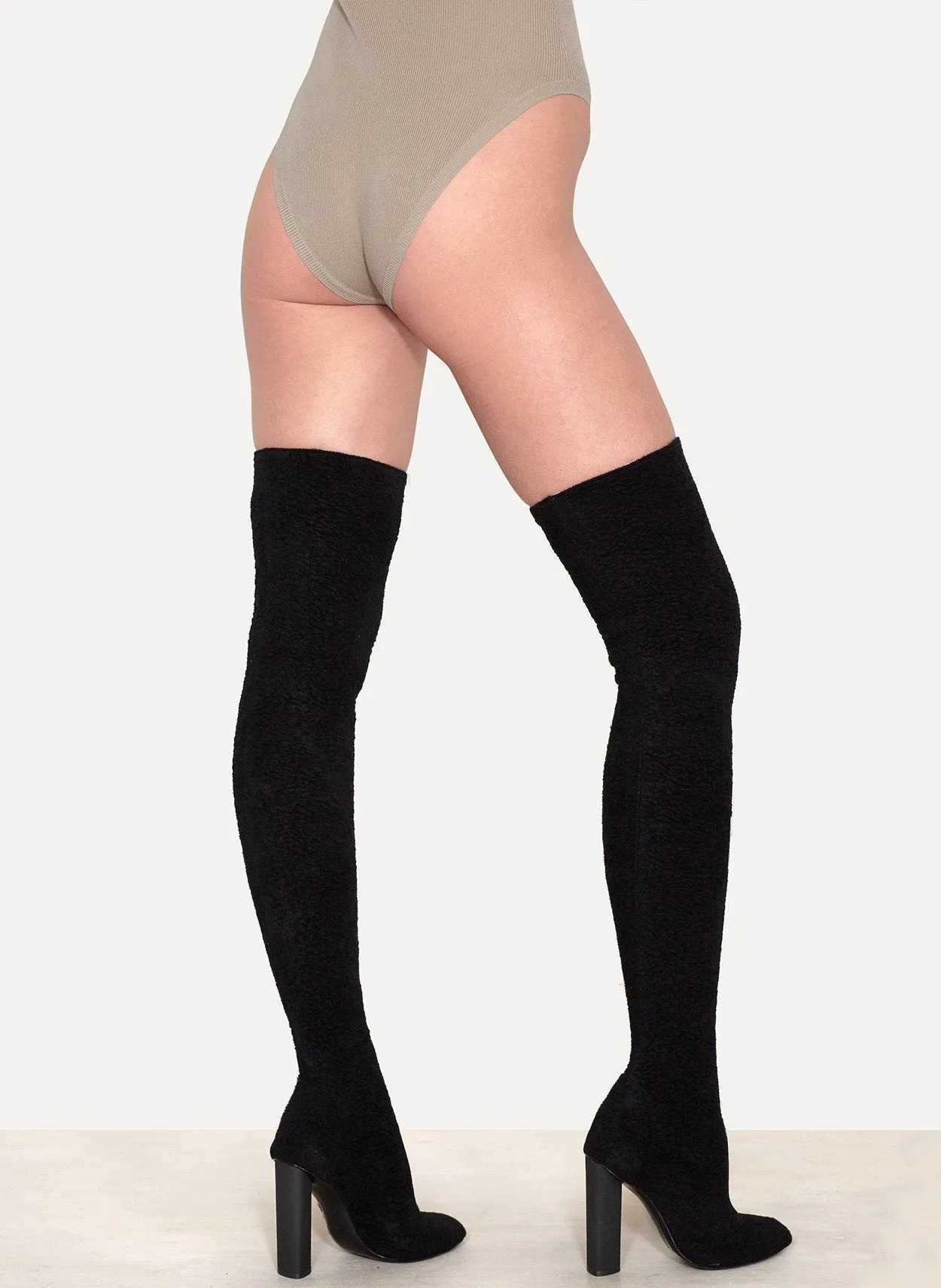 True Onyx Bouclé Wool High Boots