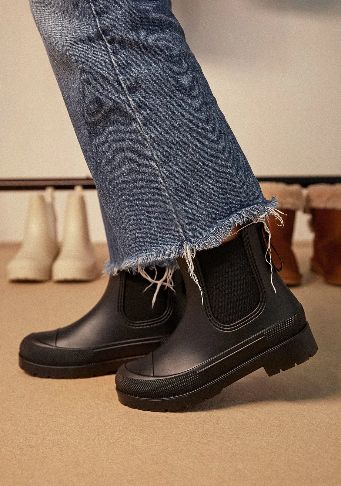 Unisex Black Rain Boots B&W