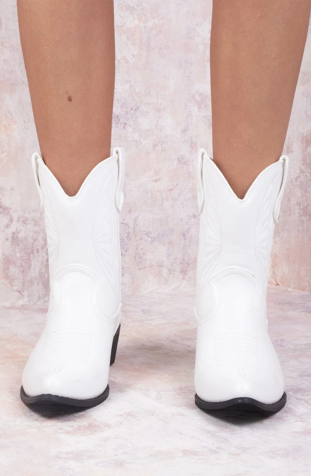 White Ankle Length PU Cowboy Boot