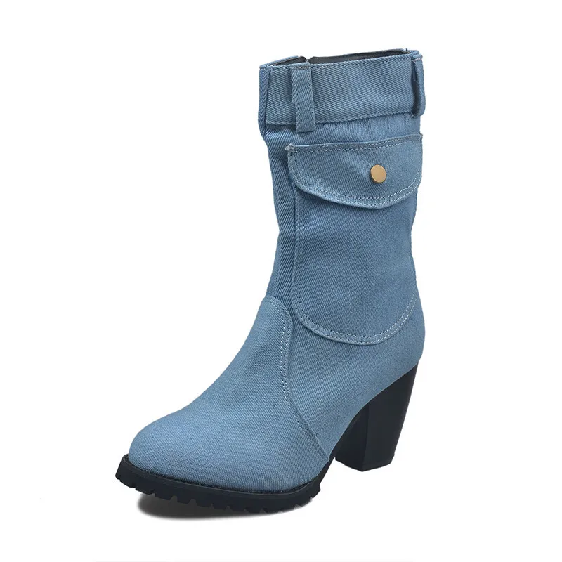 Woman High-heeled Denim Boots