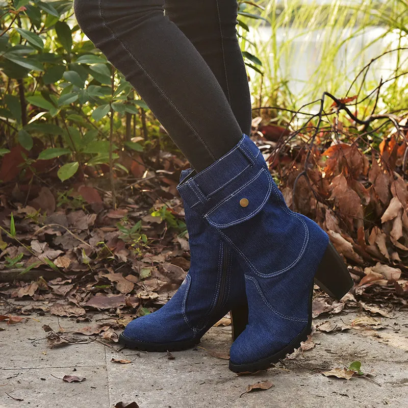 Woman High-heeled Denim Boots