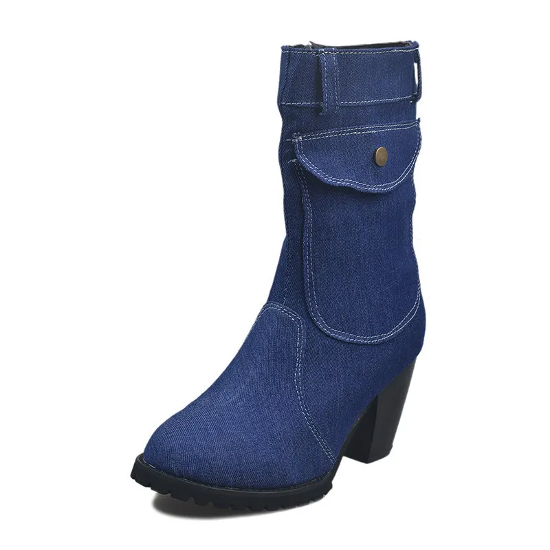 Woman High-heeled Denim Boots
