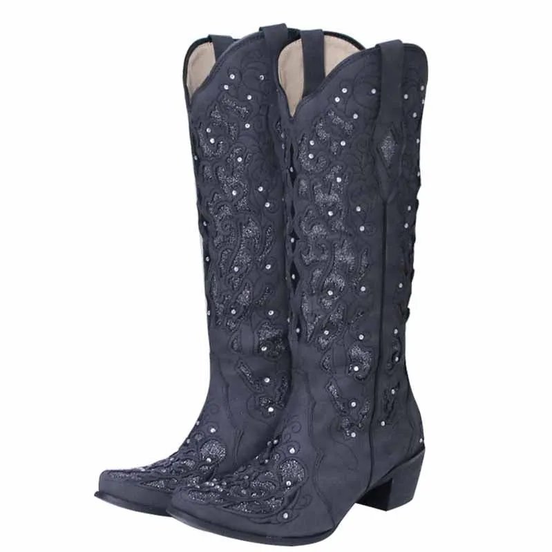 Women Country Wedding Dress Boots Bridesamid Mid Calf Cowgirl Boots