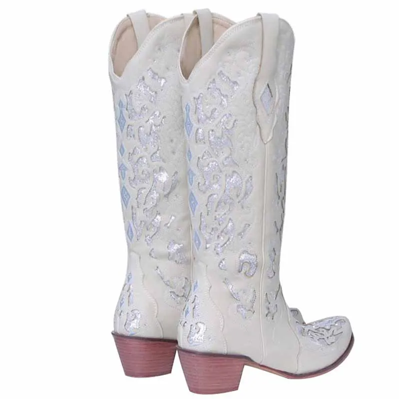 Women Country Wedding Dress Boots Bridesamid Mid Calf Cowgirl Boots