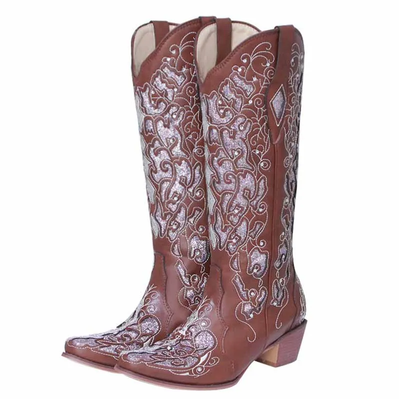 Women Country Wedding Dress Boots Bridesamid Mid Calf Cowgirl Boots