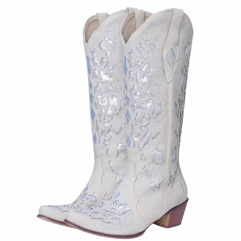 Women Country Wedding Dress Boots Bridesamid Mid Calf Cowgirl Boots