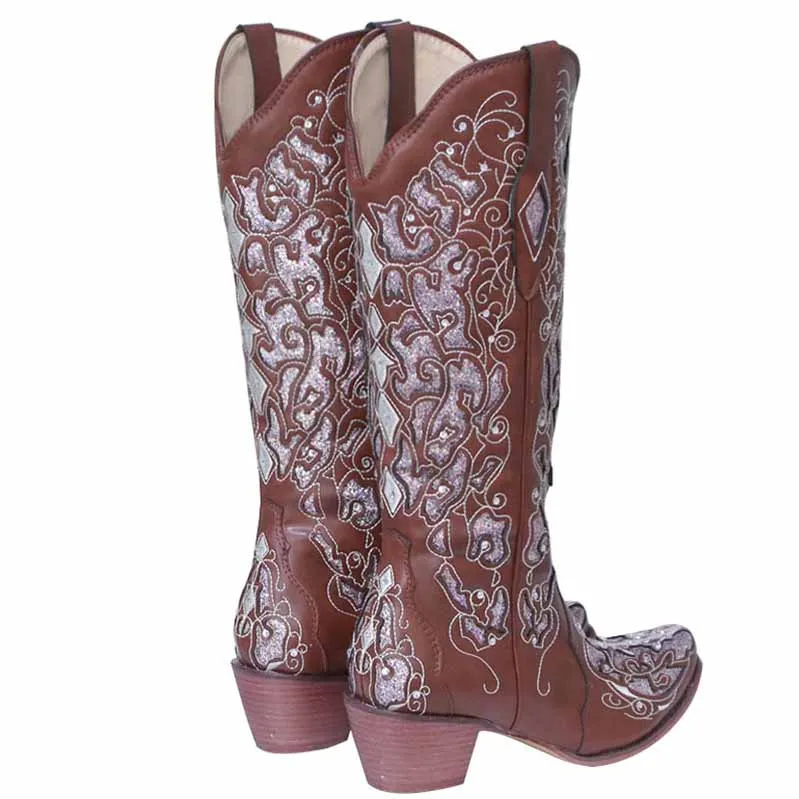 Women Country Wedding Dress Boots Bridesamid Mid Calf Cowgirl Boots