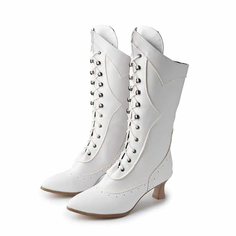 Women Low Heeled Wedding Boots Bridal Dress Shoes