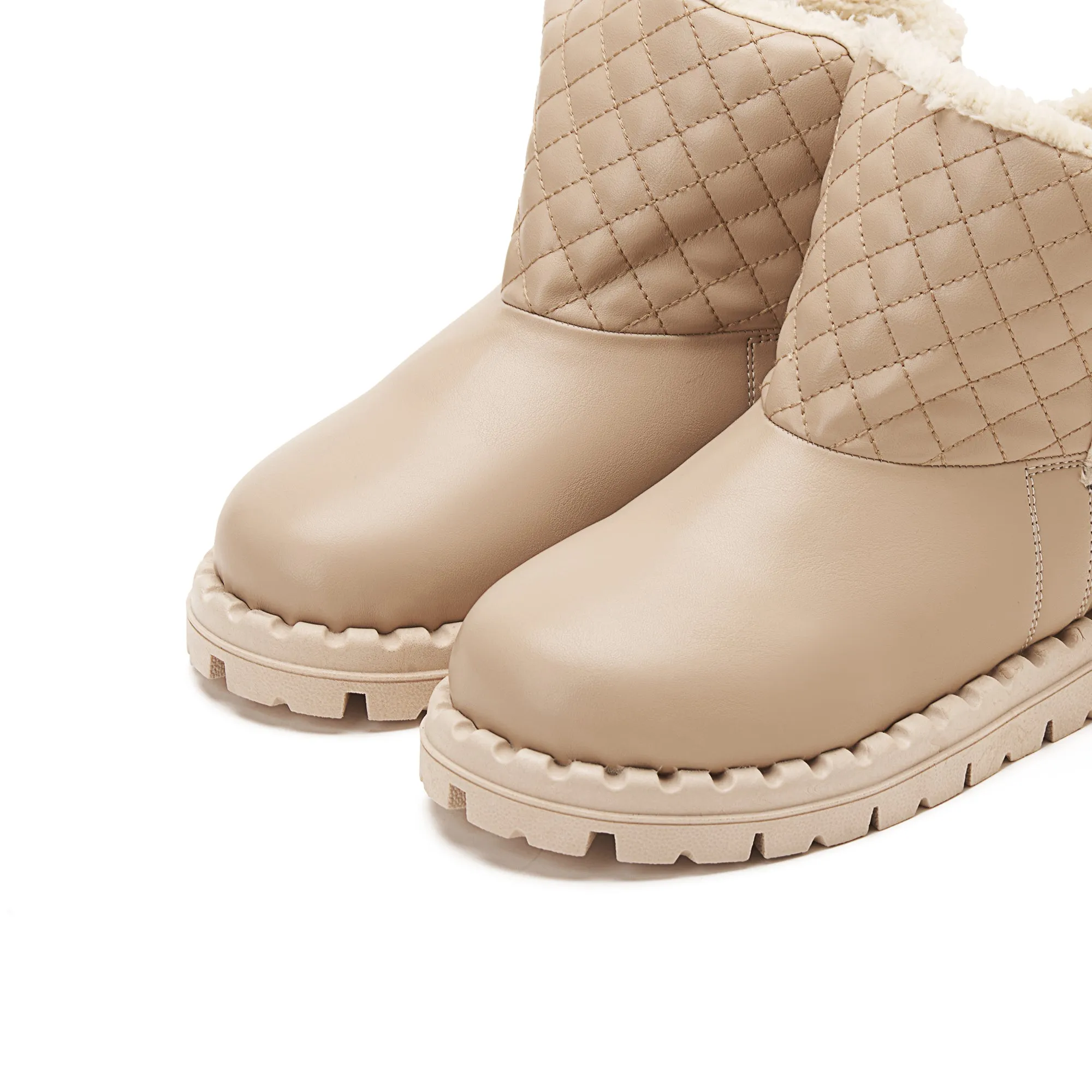 Women Quilted Fur Lined Ankle Boots - CAFE