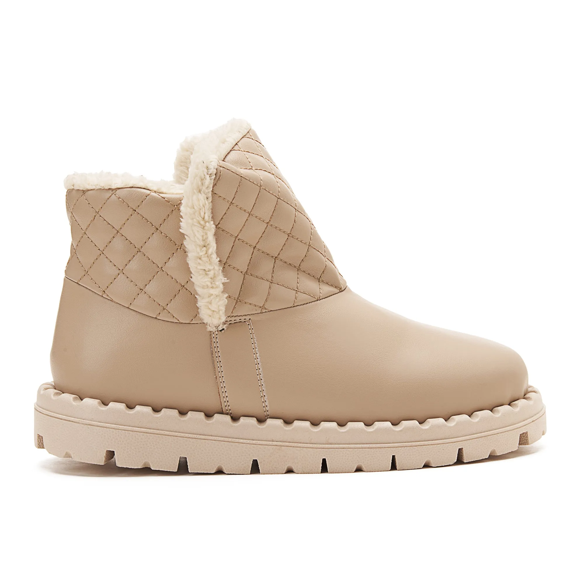 Women Quilted Fur Lined Ankle Boots - CAFE