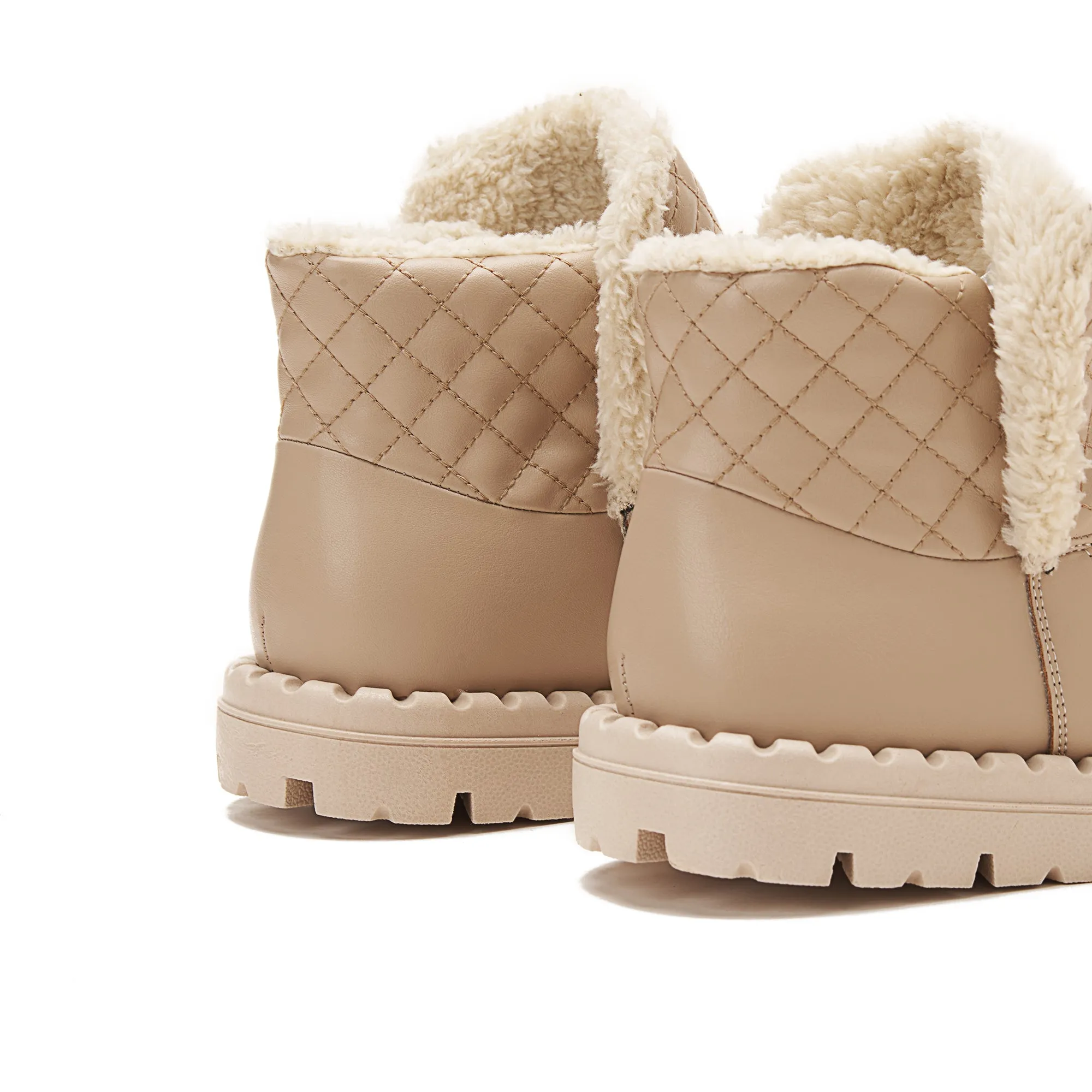 Women Quilted Fur Lined Ankle Boots - CAFE