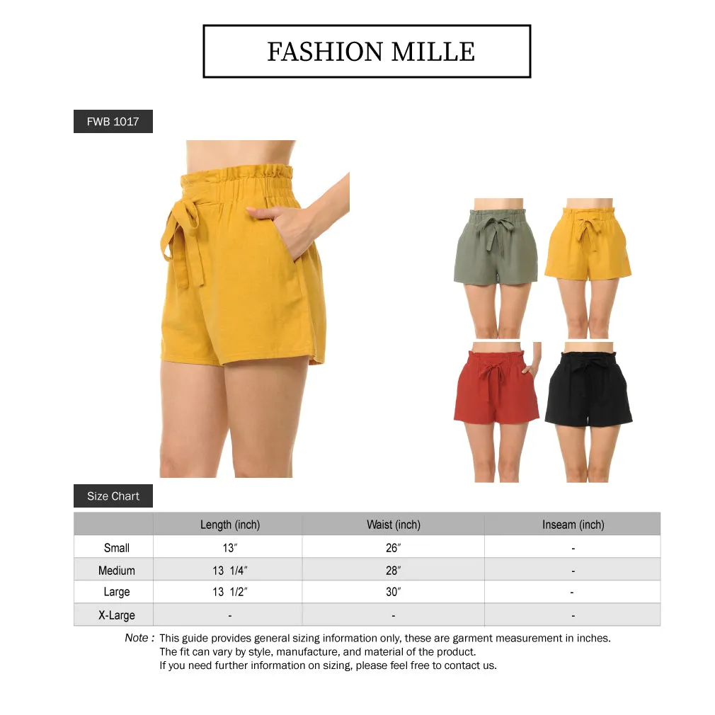 Women's Elastic Waist Linen Comfy Shorty Shorts (FWB1017)