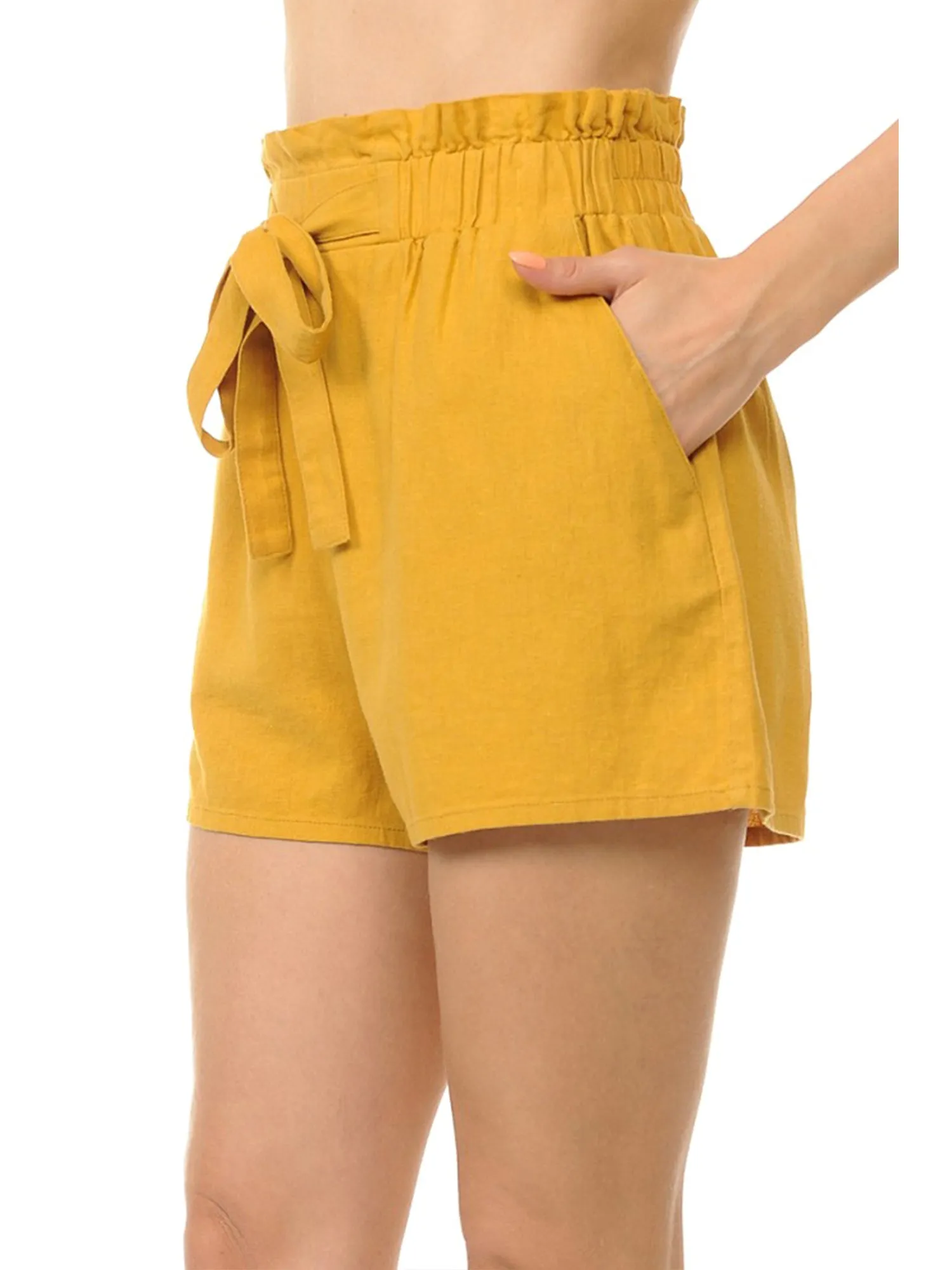 Women's Elastic Waist Linen Comfy Shorty Shorts (FWB1017)