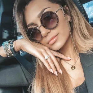 Women's Luxury Metal Chain Round Oversized Fashion Sunglasses