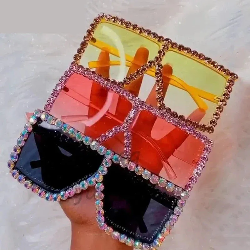 Women's Luxury UV400 Crystal Rhinestone Bling Gradient Shade Sunglasses