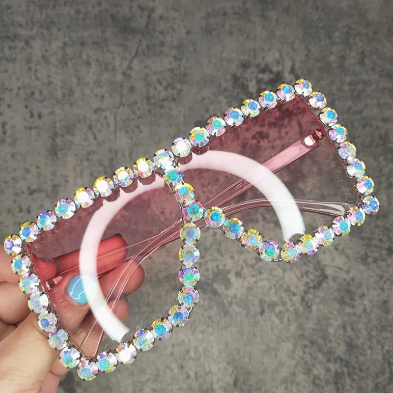 Women's Luxury UV400 Crystal Rhinestone Bling Gradient Shade Sunglasses