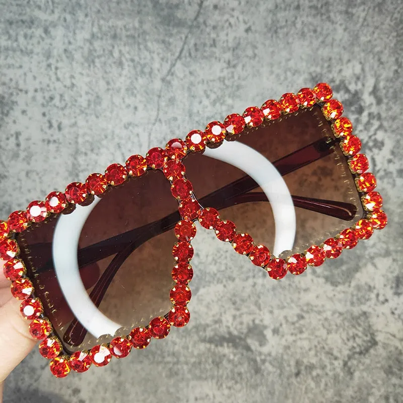 Women's Luxury UV400 Crystal Rhinestone Bling Gradient Shade Sunglasses