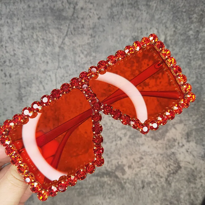 Women's Luxury UV400 Crystal Rhinestone Bling Gradient Shade Sunglasses