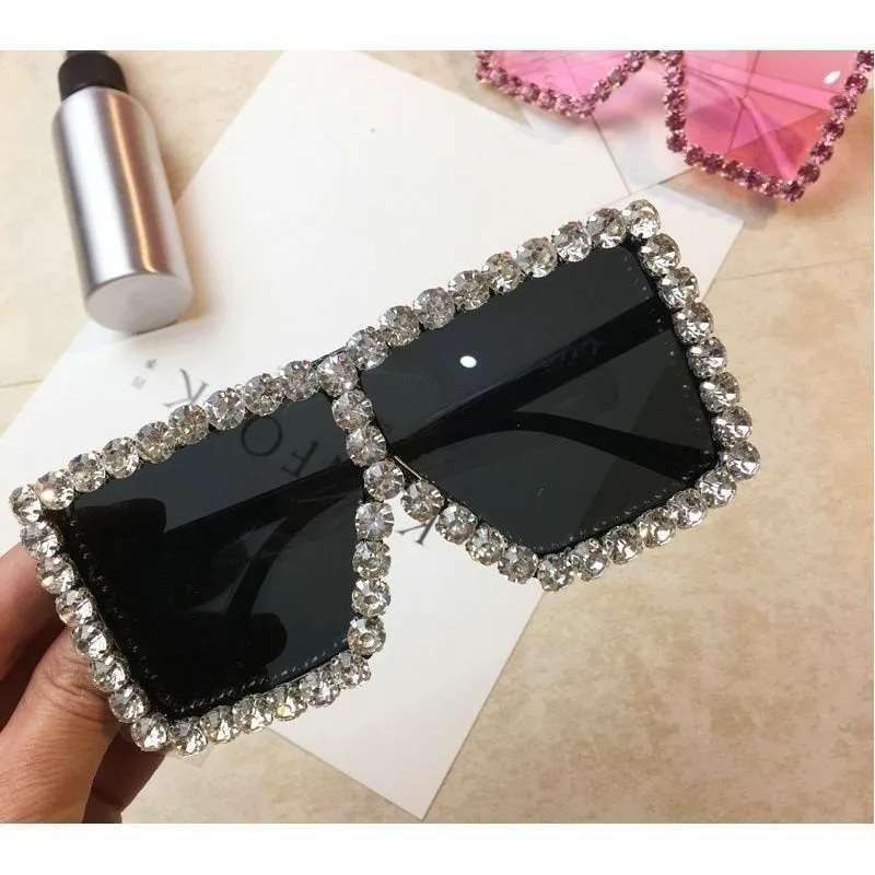 Women's Luxury UV400 Crystal Rhinestone Bling Gradient Shade Sunglasses