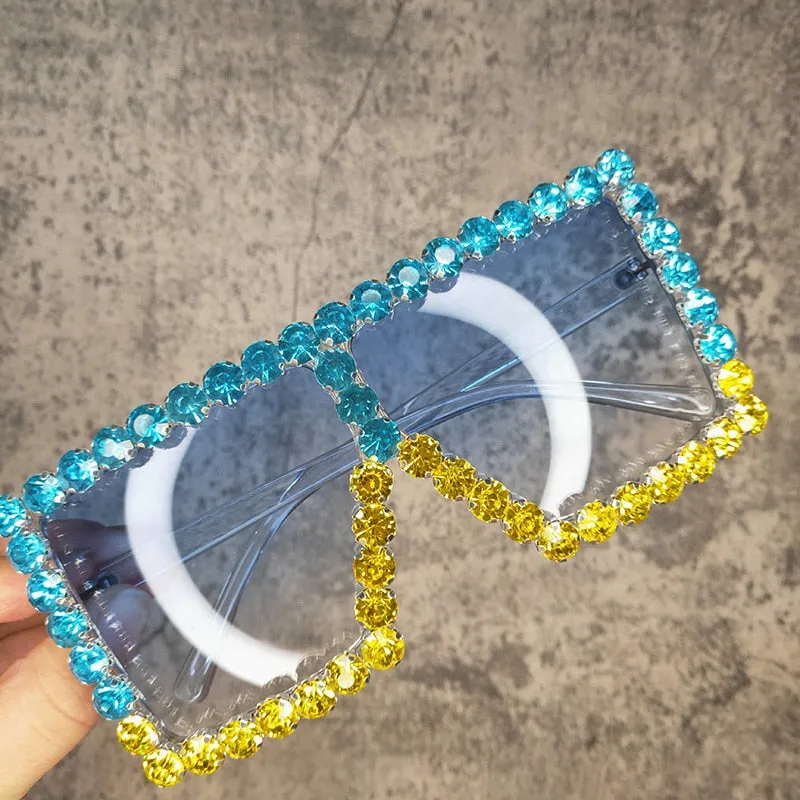 Women's Luxury UV400 Crystal Rhinestone Bling Gradient Shade Sunglasses