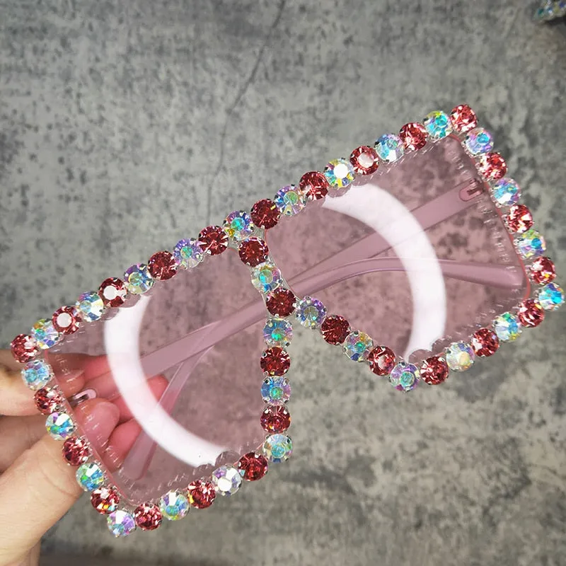 Women's Luxury UV400 Crystal Rhinestone Bling Gradient Shade Sunglasses