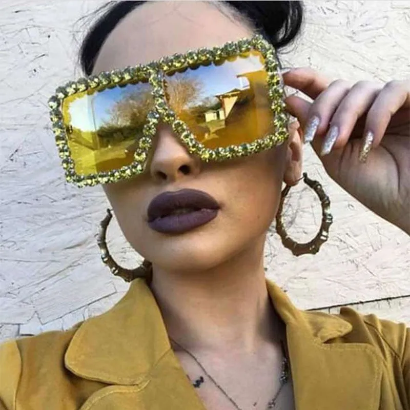 Women's Luxury UV400 Crystal Rhinestone Bling Gradient Shade Sunglasses