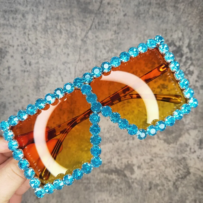 Women's Luxury UV400 Crystal Rhinestone Bling Gradient Shade Sunglasses