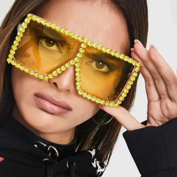 Women's Luxury UV400 Crystal Rhinestone Bling Gradient Shade Sunglasses