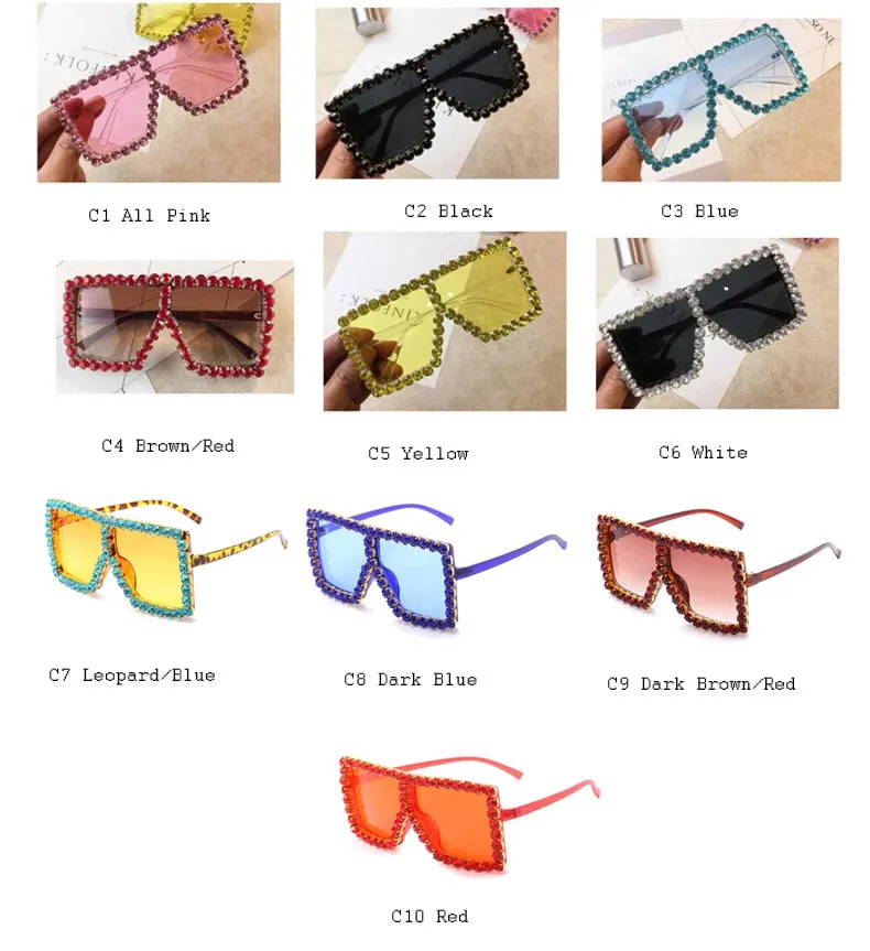 Women's Luxury UV400 Crystal Rhinestone Bling Gradient Shade Sunglasses