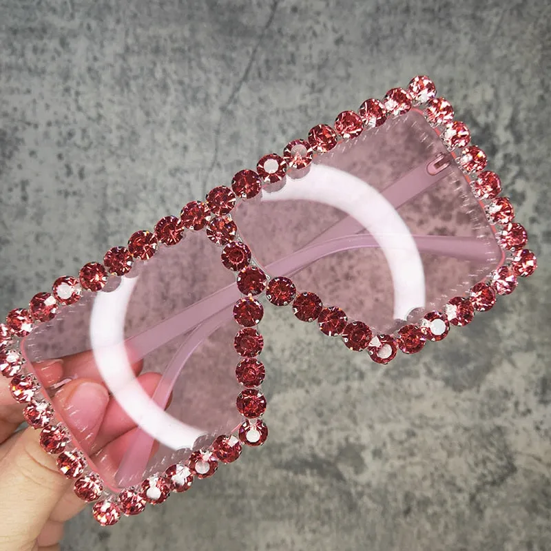 Women's Luxury UV400 Crystal Rhinestone Bling Gradient Shade Sunglasses