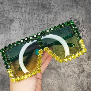 Women's Luxury UV400 Crystal Rhinestone Bling Gradient Shade Sunglasses